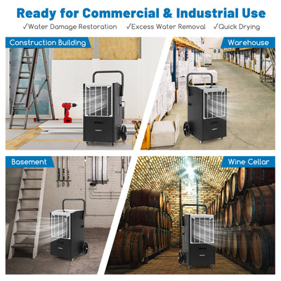 backordered- 163 Pints Commercial Dehumidifier Crawl Space Dehumidifier with Pump and Drain Hose-White