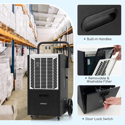 backordered- 163 Pints Commercial Dehumidifier Crawl Space Dehumidifier with Pump and Drain Hose-White