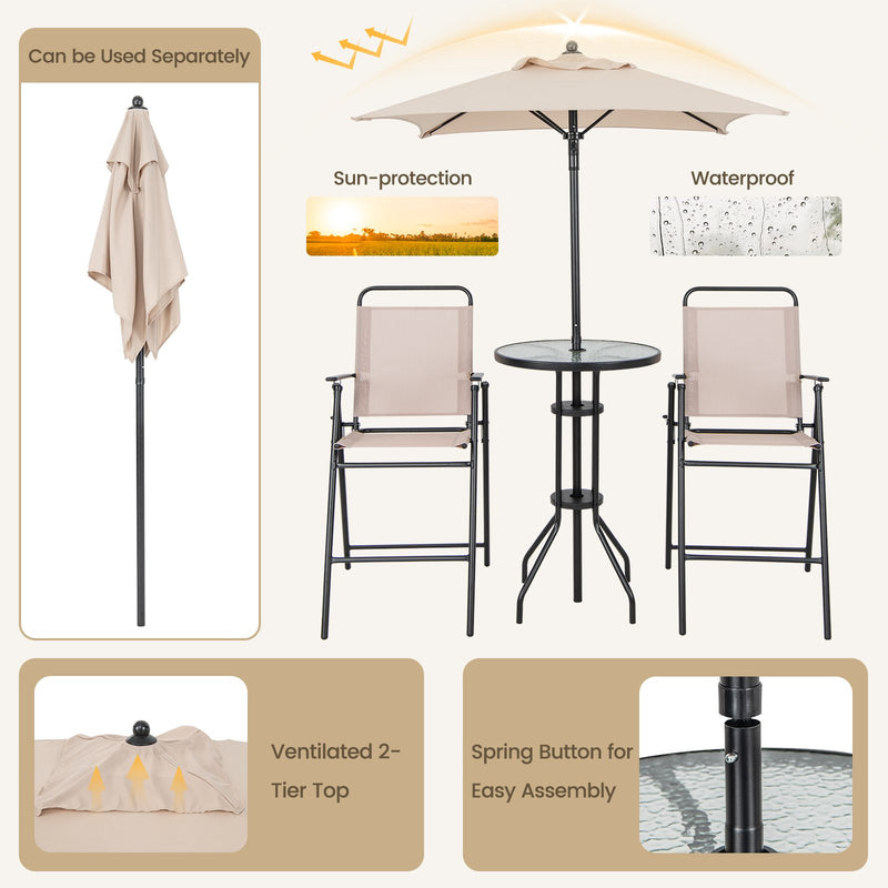 4 Pieces Outdoor Bar Set with Umbrella-Beige