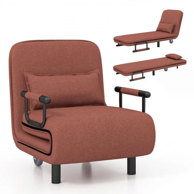 3 in 1 Convertible sofa bed with wheels and cushion (Brown)