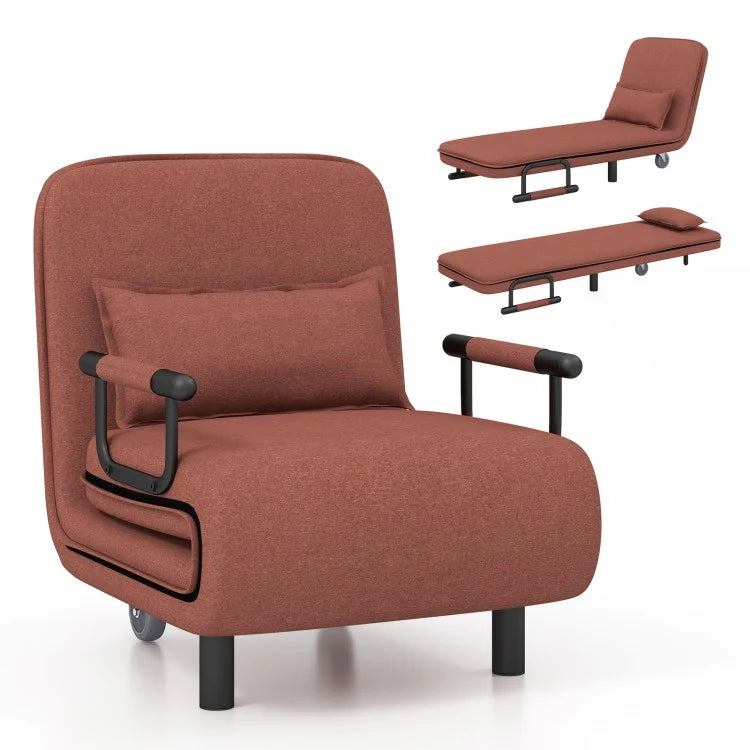 3 in 1 Convertible sofa bed with wheels and cushion (Brown)
