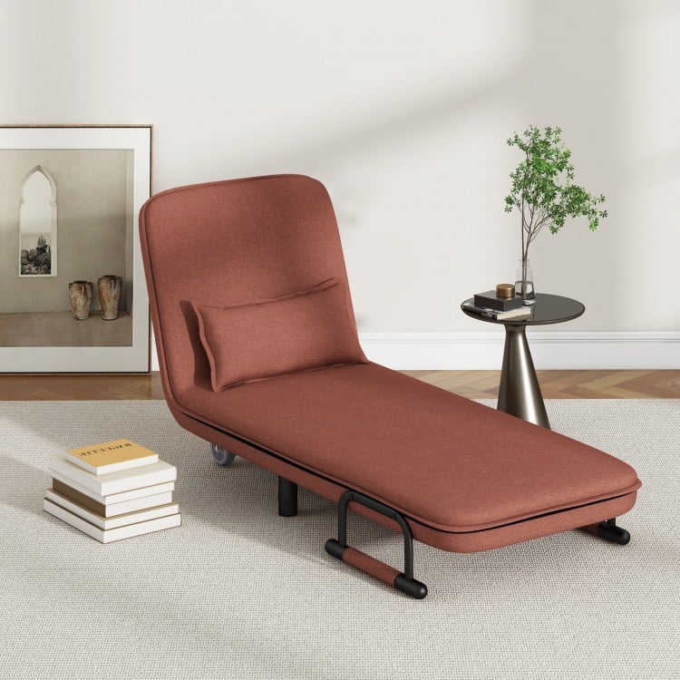 3 in 1 Convertible sofa bed with wheels and cushion (Brown)