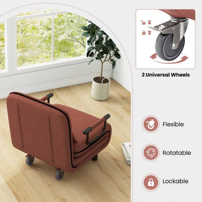 3 in 1 Convertible sofa bed with wheels and cushion (Brown)