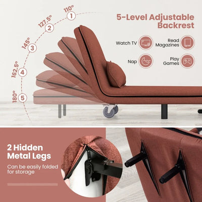 3 in 1 Convertible sofa bed with wheels and cushion (Brown)