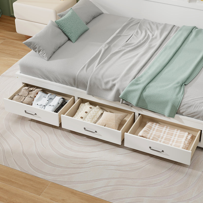 Twin/Full Size Wooden Daybed with 3 Drawers with Storage Shelves-Twin Size