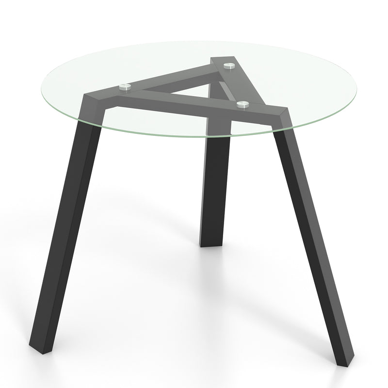 36 Inches Round Glass Dining Table for 4 with Rubber Wood Frame-Black
