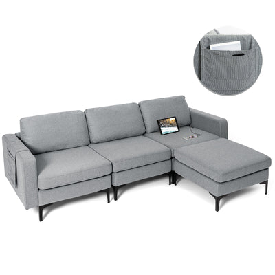 Modular L-shaped Sectional Sofa with Reversible Chaise and 2 USB Ports-Dark Gray