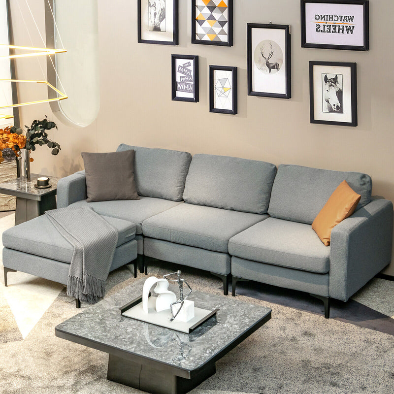 Modular L-shaped Sectional Sofa with Reversible Chaise and 2 USB Ports-Dark Gray