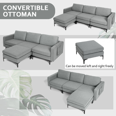 Modular L-shaped Sectional Sofa with Reversible Chaise and 2 USB Ports-Dark Gray
