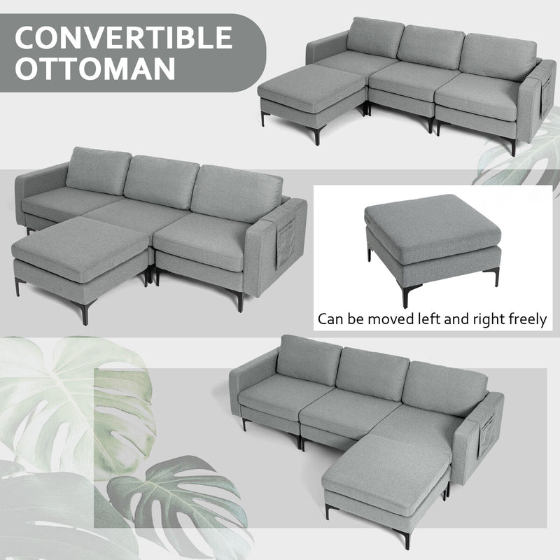 Modular L-shaped Sectional Sofa with Reversible Chaise and 2 USB Ports-Dark Gray