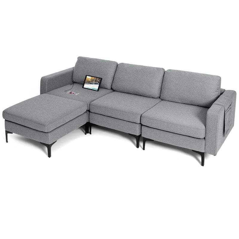 Modular L-shaped Sectional Sofa with Reversible Chaise and 2 USB Ports-Dark Gray