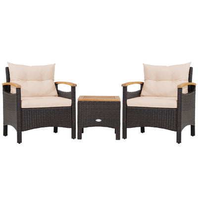 3 Pieces Patio Rattan Furniture Set with Removable Cushions-Beige