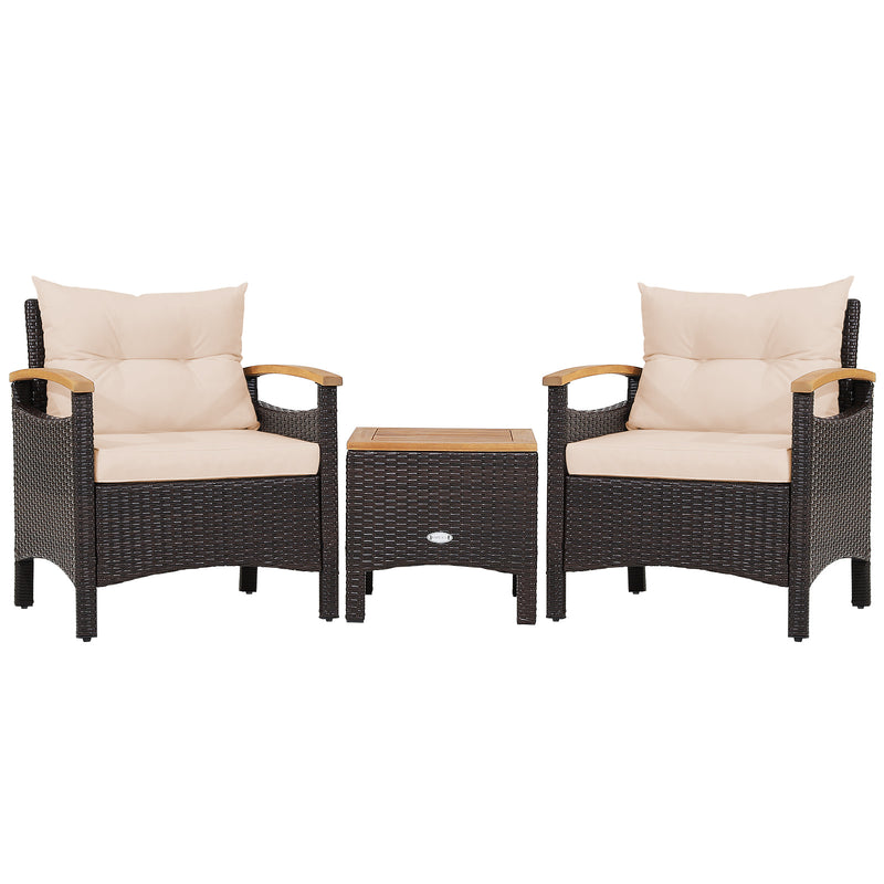 3 Pieces Patio Rattan Furniture Set with Removable Cushions-Beige