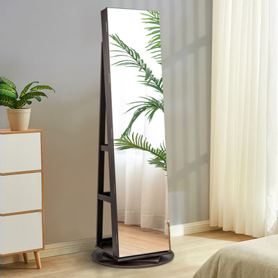 360° Rotating Mirrored Jewelry Cabinet Armoire 3 Color LED Modes Lockable-Espresso