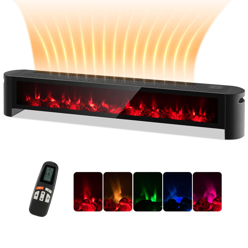 *1400W Electric Baseboard Heater with Realistic Multicolor Flame - Black