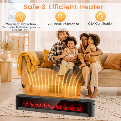 *1400W Electric Baseboard Heater with Realistic Multicolor Flame - Black