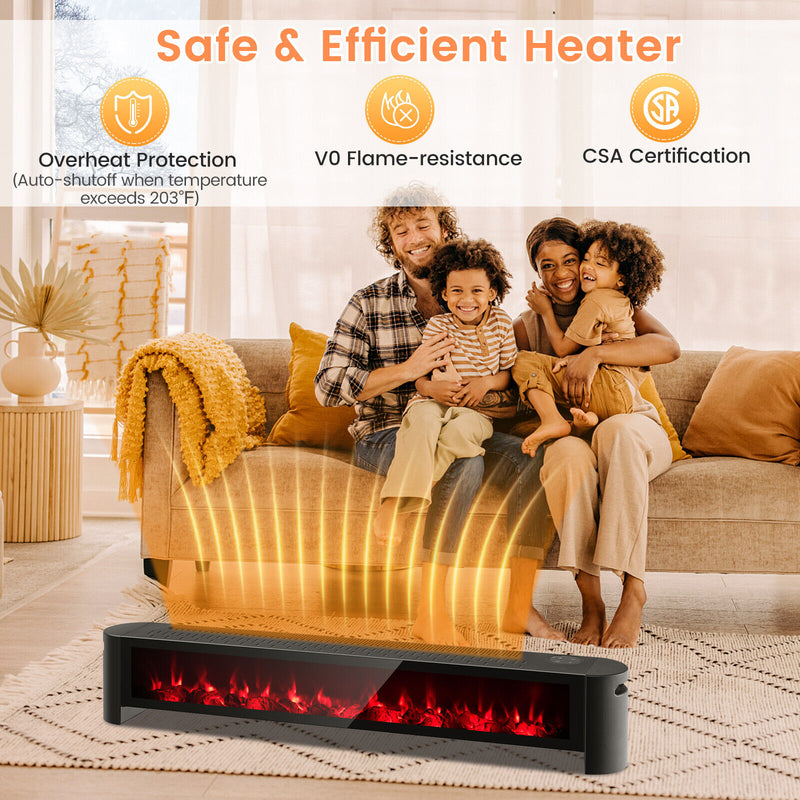 *1400W Electric Baseboard Heater with Realistic Multicolor Flame - Black