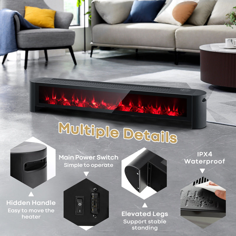 *1400W Electric Baseboard Heater with Realistic Multicolor Flame - Black