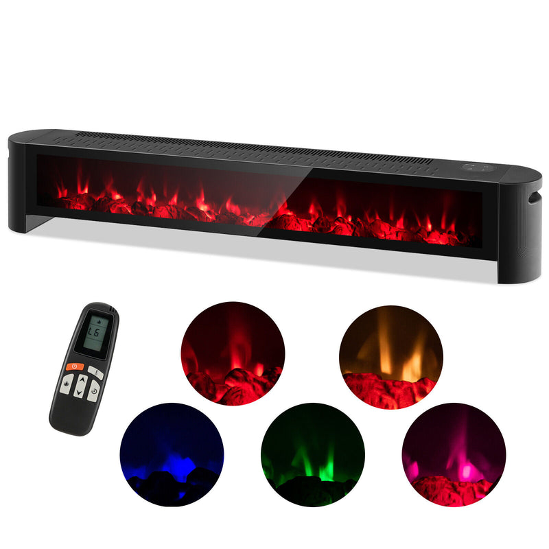 *1400W Electric Baseboard Heater with Realistic Multicolor Flame - Black
