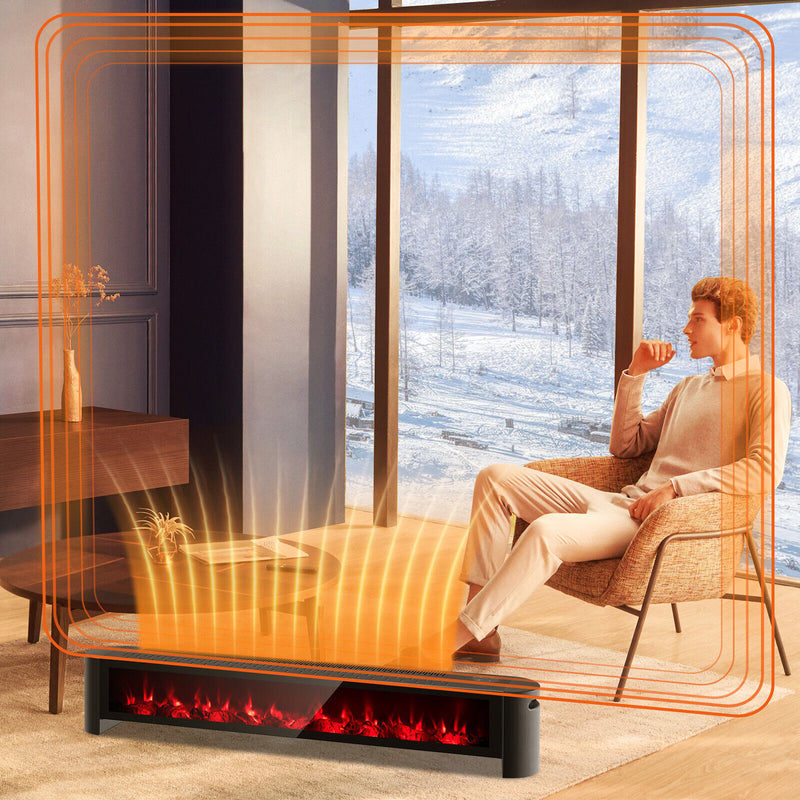 *1400W Electric Baseboard Heater with Realistic Multicolor Flame - Black