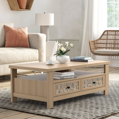 *3-tier Coffee Table with 2 Drawers and 5 Support Legs - Natural