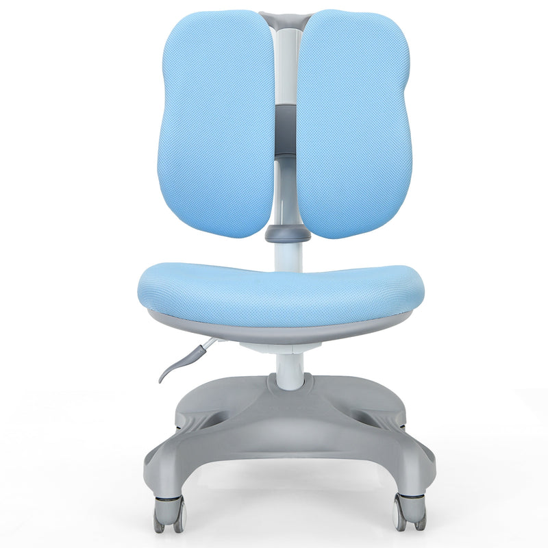 Adjustable Height Student Chair with Sit-Brake Casters and Lumbar Support for Home and School-Blue