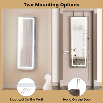 Mirrored Jewelry Armoire with Full Length Mirror and 2 Internal LED Lights-Rustic Brown