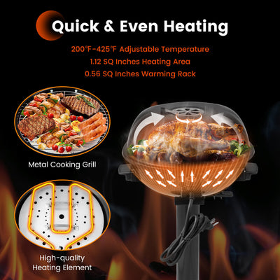 1600W Electric BBQ Grill with Removable Non-Stick Warming Rack-Black