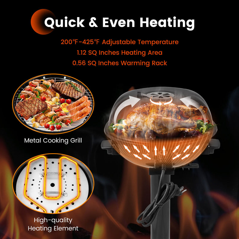 1600W Electric BBQ Grill with Removable Non-Stick Warming Rack-Black