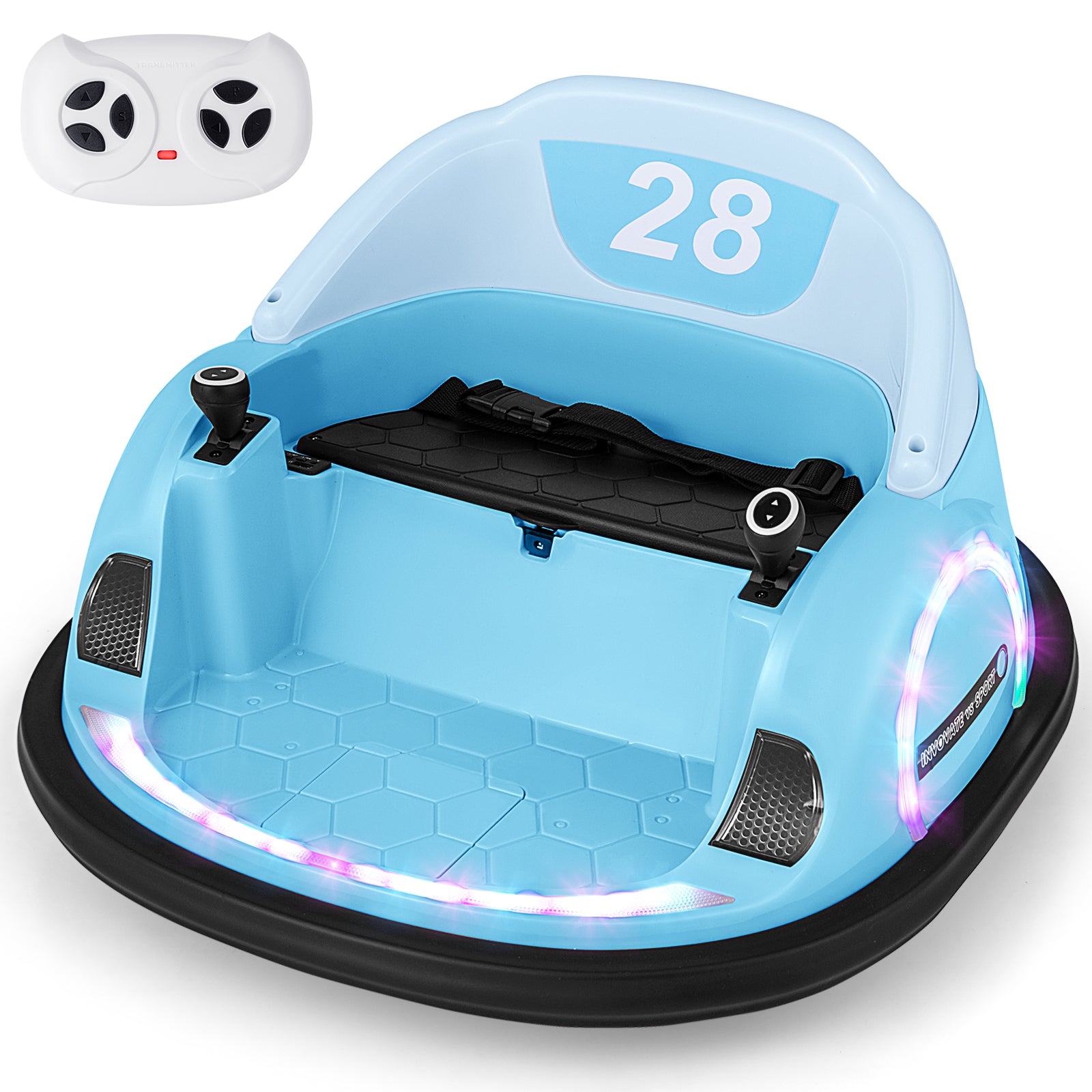 12V 360° Ride on Bumper Car for Toddlers with Remote Control-Light Blu