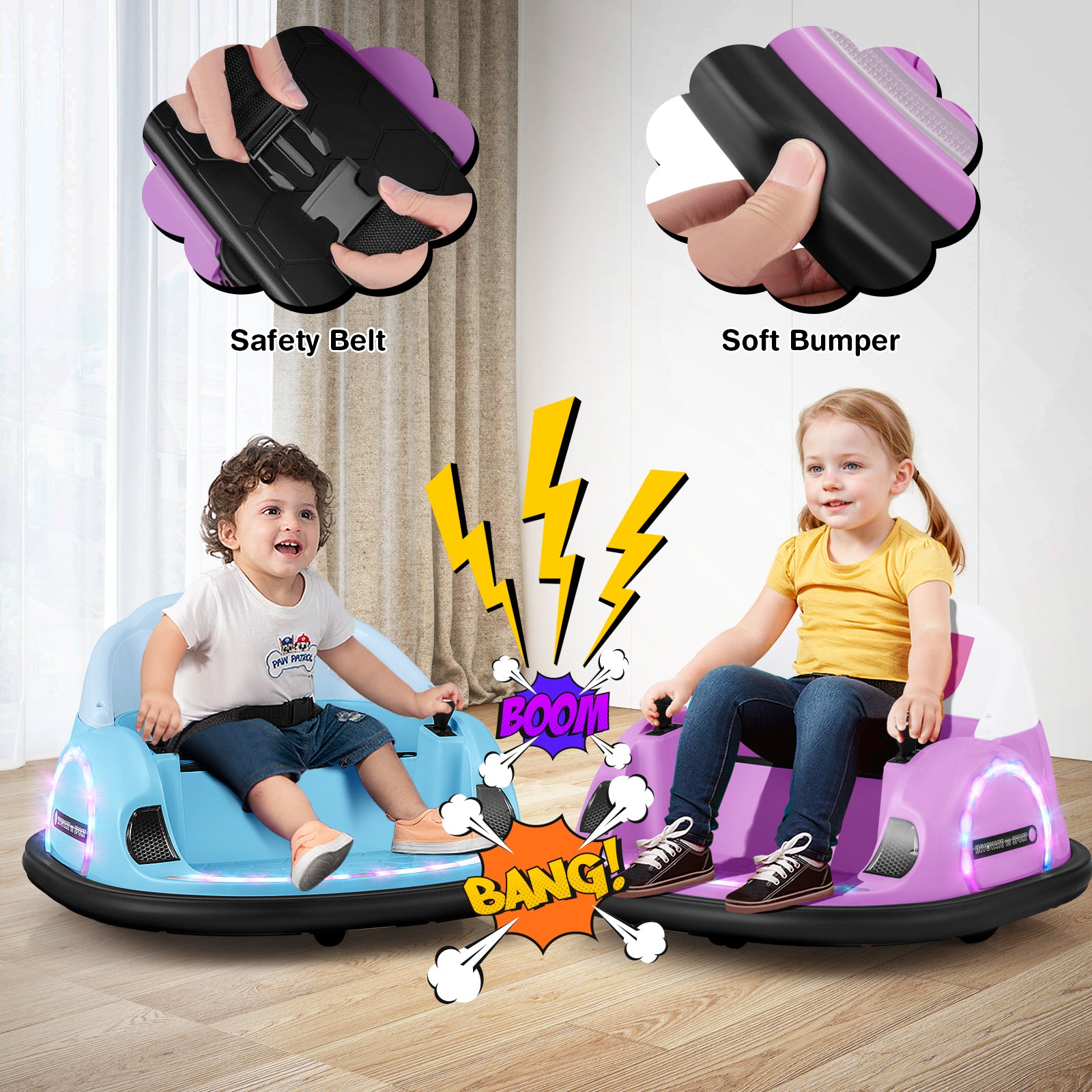 12V 360° Ride on Bumper Car for Toddlers with Remote Control-Pink