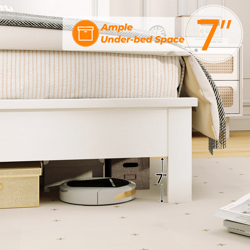 Full Size Platform Slat Bed Frame with High Headboard-White