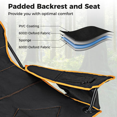 Folding Camping Chair with Footrest Camping Lounge Chair with Carry Bag-Black