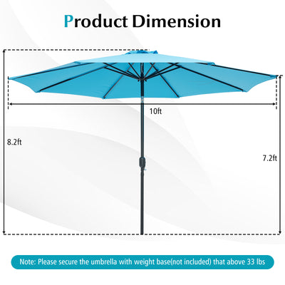 10 Feet Outdoor Patio Umbrella with Tilt Adjustment and Crank-Blue