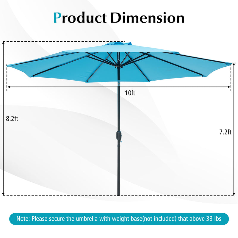 10 Feet Outdoor Patio Umbrella with Tilt Adjustment and Crank-Blue