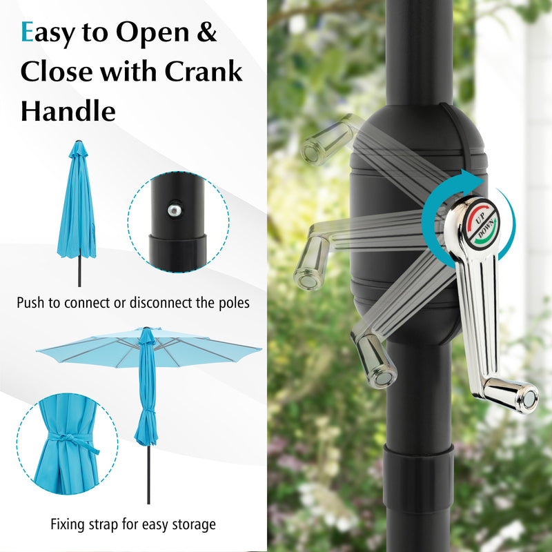 10 Feet Outdoor Patio Umbrella with Tilt Adjustment and Crank-Blue