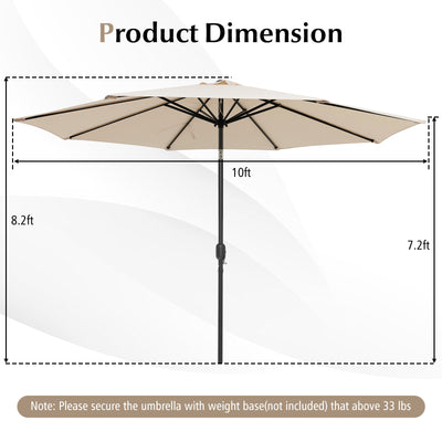 10 Feet Outdoor Patio Umbrella with Tilt Adjustment and Crank-Beige