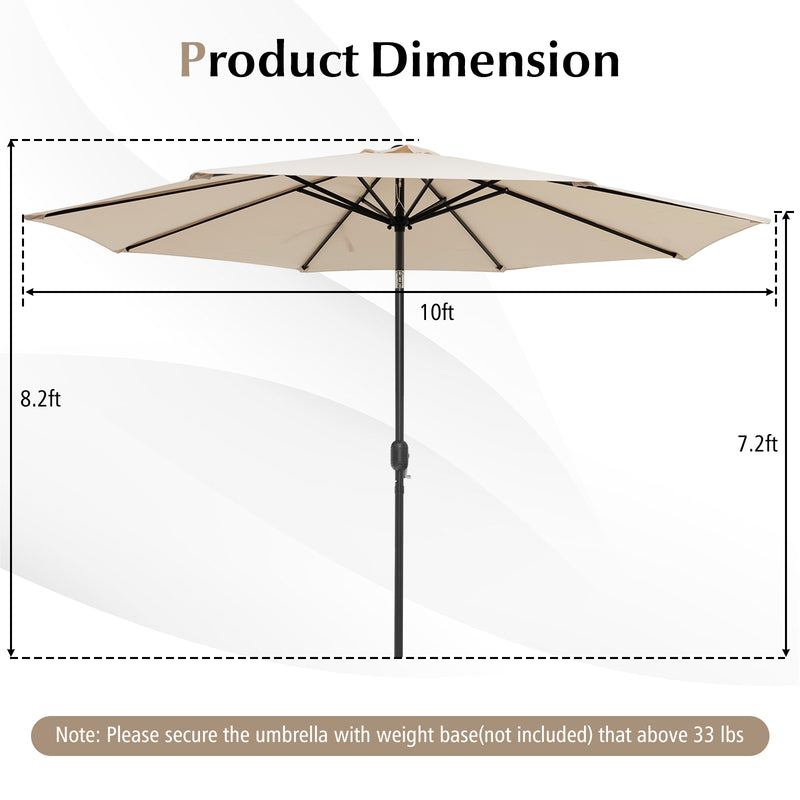 10 Feet Outdoor Patio Umbrella with Tilt Adjustment and Crank-Beige