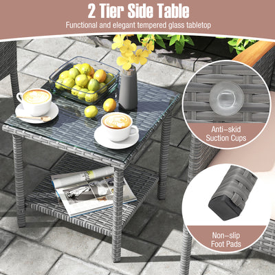 5 Pieces Patio Conversation Set with Soft Cushions and Ottomans-Beige