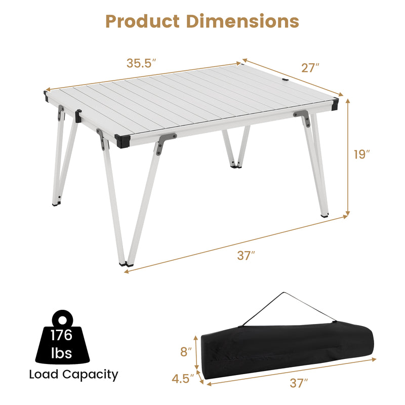 Folding Camping Table Picnic Table with Storage Bag and Waterproof Desktop-Silver