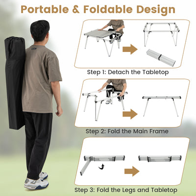 Folding Camping Table Picnic Table with Storage Bag and Waterproof Desktop-Silver