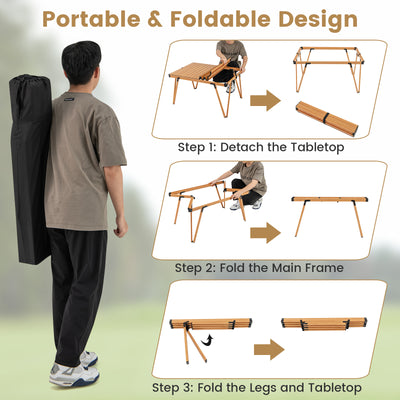 Folding Camping Table Picnic Table with Storage Bag and Waterproof Desktop-Brown