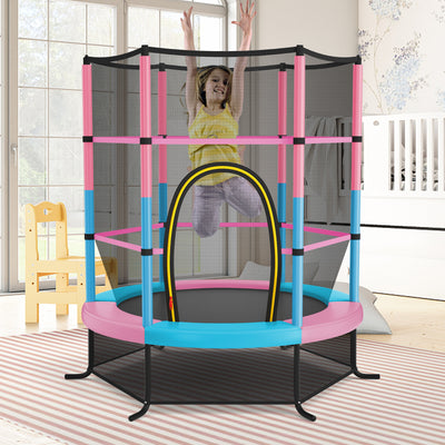 55 Inch Kids Recreational Trampoline Bouncing Jumping Mat with Enclosure Net-Pink