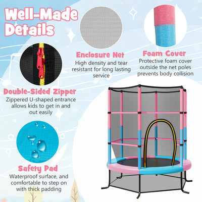 55 Inch Kids Recreational Trampoline Bouncing Jumping Mat with Enclosure Net-Pink