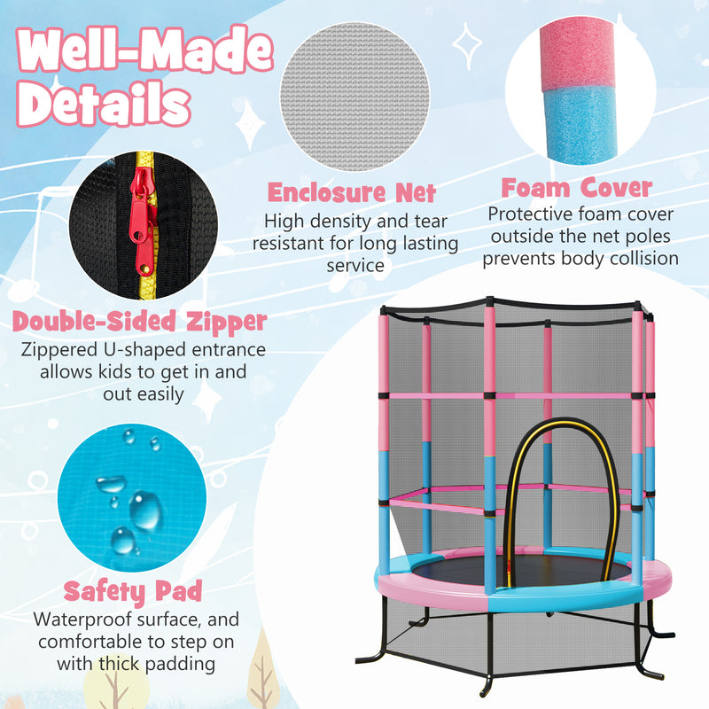 55 Inch Kids Recreational Trampoline Bouncing Jumping Mat with Enclosure Net-Pink