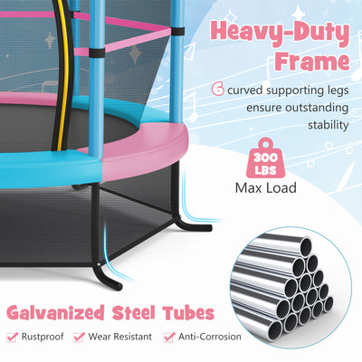 55 Inch Kids Recreational Trampoline Bouncing Jumping Mat with Enclosure Net-Pink