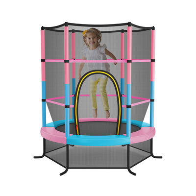 55 Inch Kids Recreational Trampoline Bouncing Jumping Mat with Enclosure Net-Pink