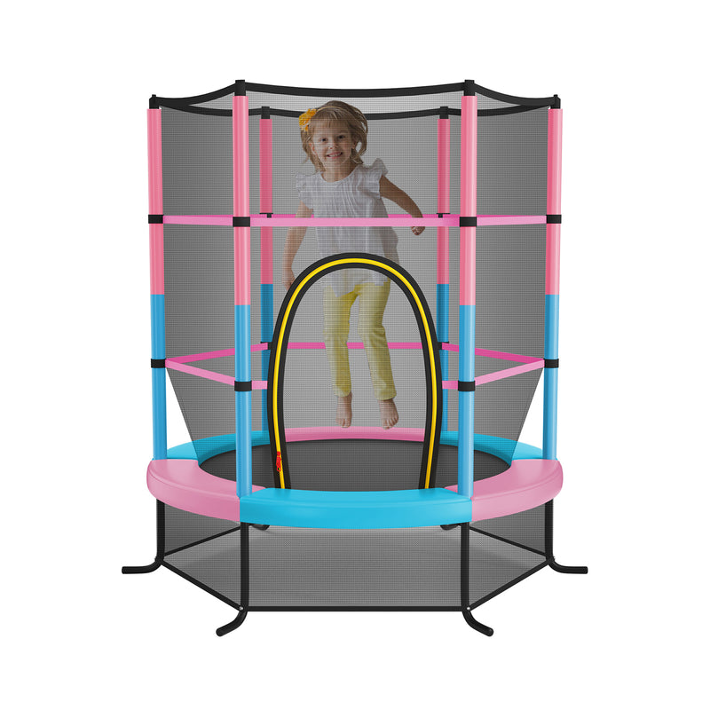 55 Inch Kids Recreational Trampoline Bouncing Jumping Mat with Enclosure Net-Pink