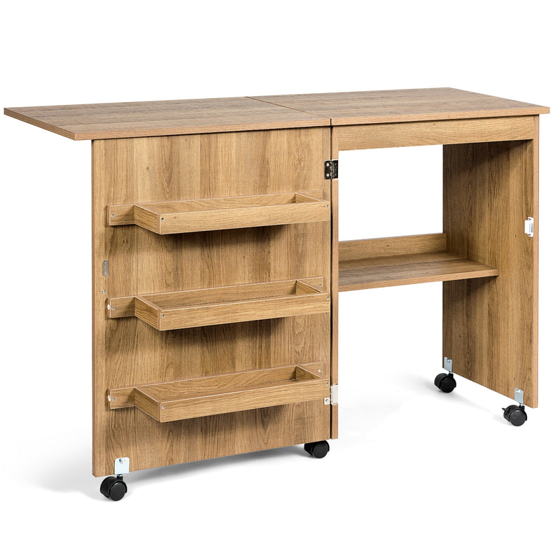 *Folding Sewing Craft Table Shelf Storage Cabinet Home Furniture - Natural