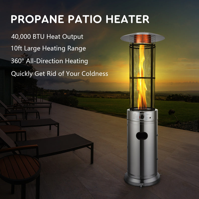 40000 BTU Stainless Steel Round Glass Tube Patio Heater